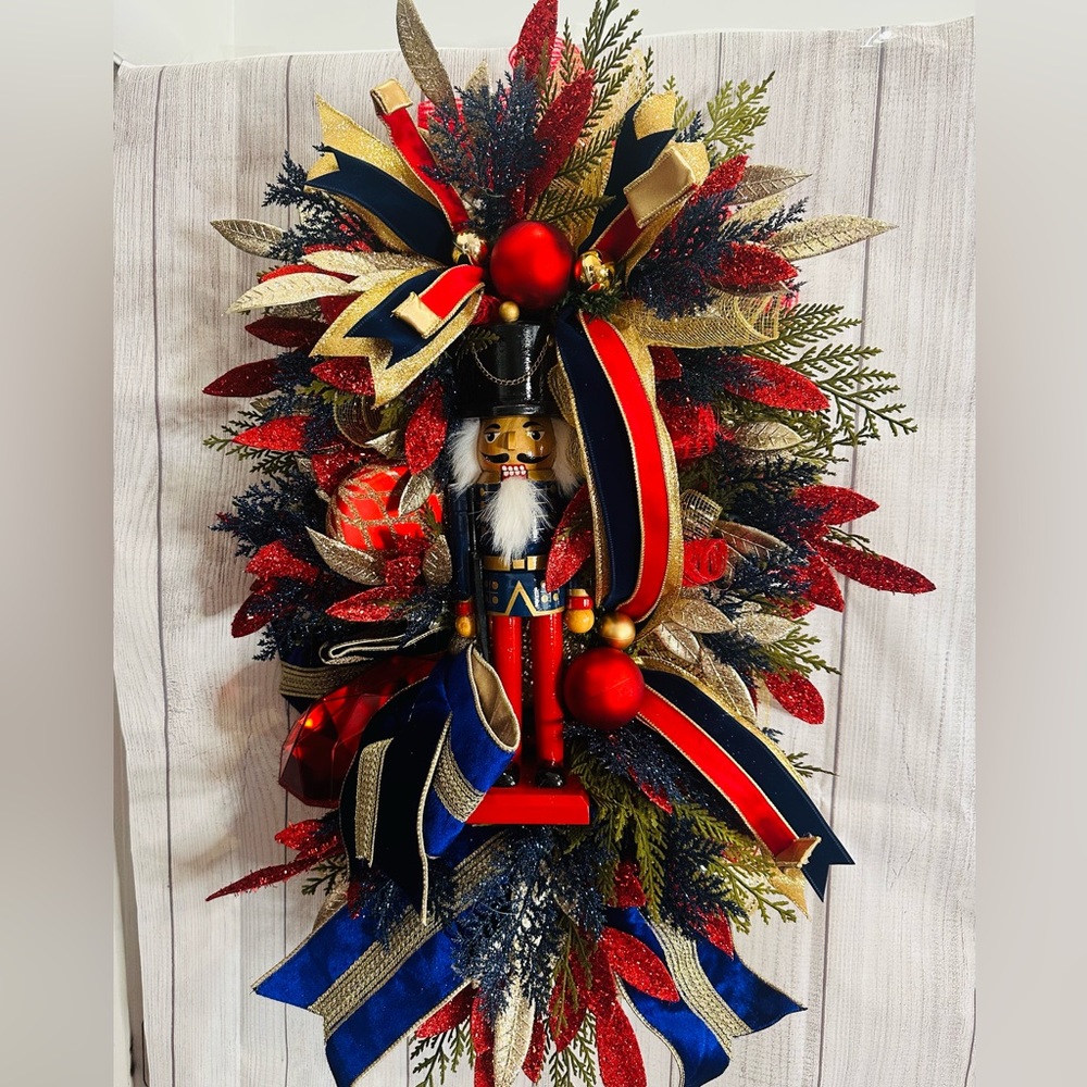 Festive Nutcracker Holiday Swag Red, Blue, Gold